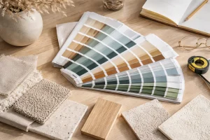 Nuanciers et échantillons de matières pour choisir un style de décoration intérieure