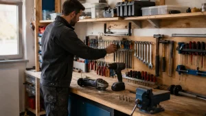 telier professionnel équipé d’outils à main et électroportatif