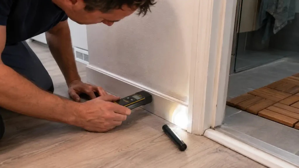 Contrôle de l'humidité au bas d'un mur après l'apparition d'une odeur d'ammoniaque dans la maison