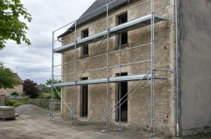 Échafaudage de 6 m stabilisé contre une façade avant utilisation