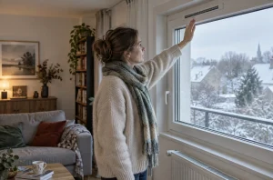 Entrée d’air de VMC au-dessus d’une fenêtre en hiver